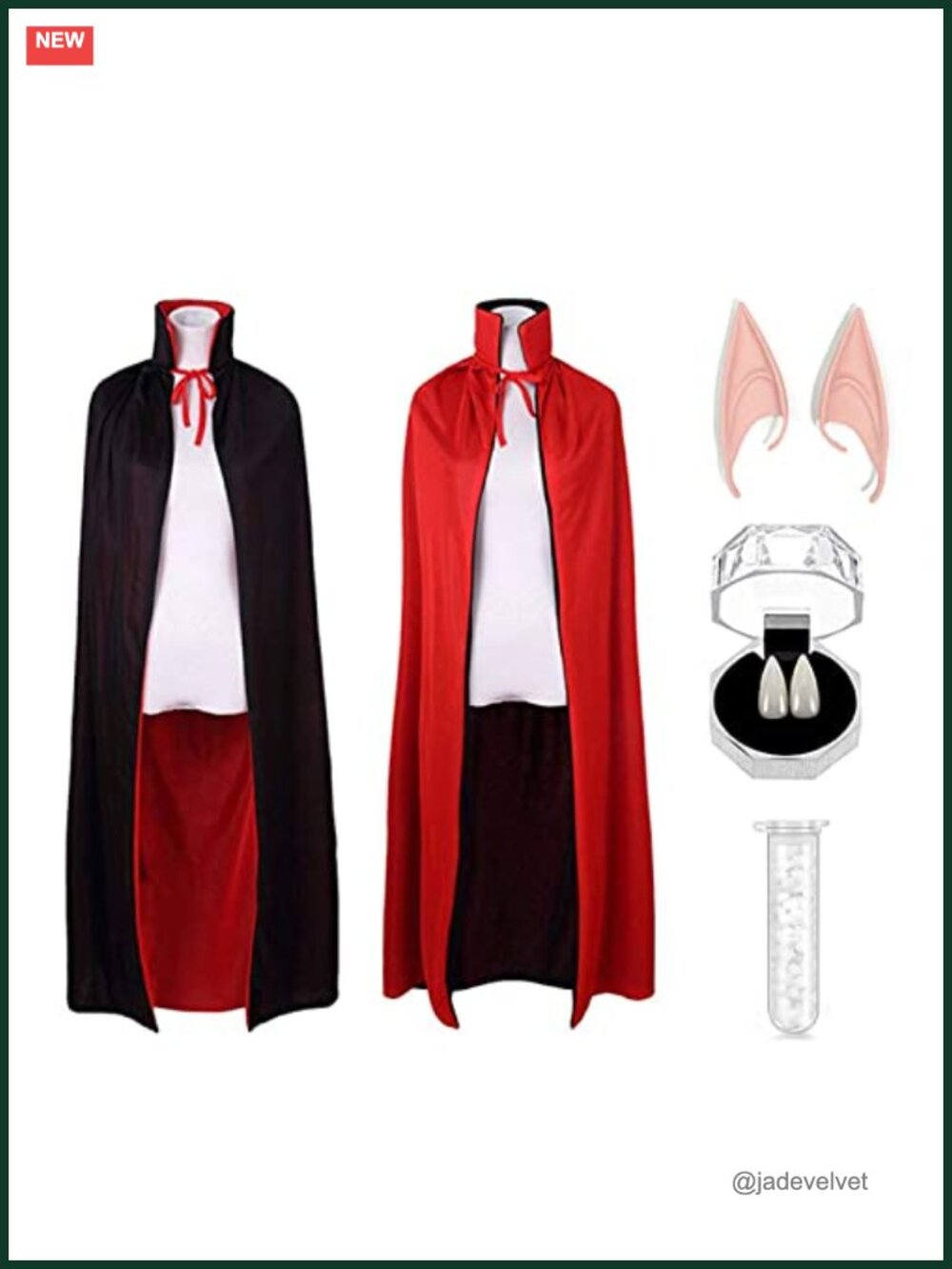 Reversible Vampire Cape Costume Cloak with Fangs & Ears for Halloween